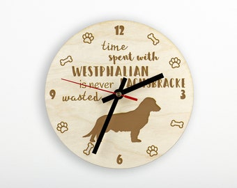 Westphalian Dachsbracke A clock with a dog, wooden clock, wall clock for dog lovers, desk and shelf clock. Custom, high quality engraving