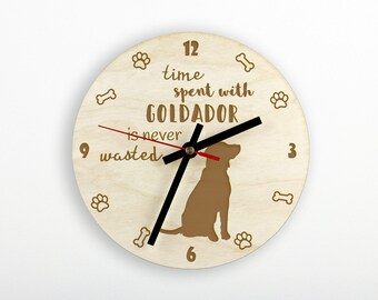 Goldador A clock with a dog, wooden clock, wall clock for dog lovers, desk and shelf clock. Custom, high quality engraving