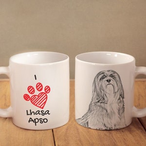 I love Lhasa Apso, una taza de cerámica para los amantes de los perros. Taza blanca con estampado. Alta calidad. Impresión duradera