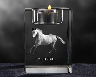 インドから輸入　銀製　馬のキャンドルホルダー 馬のアンダルシアクリスタルキャンドルホルダー、彫刻入りクリスタル