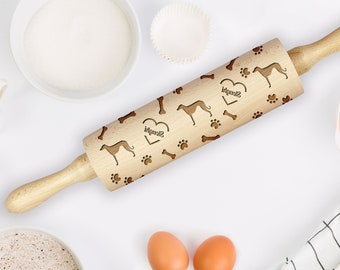 Love Sloughi Rolling Pin for Cookies with Dog, Engraved Rolling-pin, Embossing Rolling Pin, Roller with Your Pattern