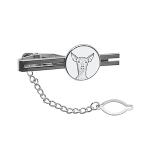 Peruvian Hairless Dog Tie clip with a dog, Tieclip with graphics, Men Jewelry with dogs, Tie clasp with chain, Sketch style dog,Gift for Men