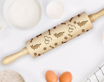 Love Welsh Corgi Cardigan Rolling Pin for Cookies with Dog, Engraved Rolling-pin, Embossing Rolling Pin, Roller with Your Pattern
