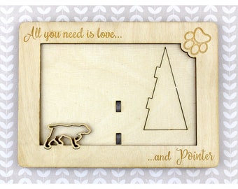 Pointer Photo Frame, Engraved frame, Custom picture frame, Personalized frame, Pet adoption frame, Gift for dog lover, Plywood frame