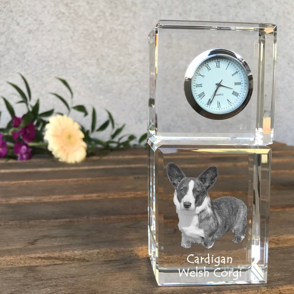 Cardigan Welsh Corgi Engraved Crystal Clock, Crystal clock with dog, Standing Decoration with Dog, Custom Clock, Personalized Photo