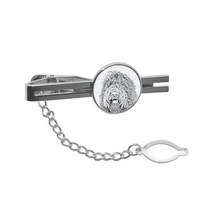 Barbet Tie clip with a dog, Tieclip with graphics, Men Jewelry with dogs, Tie clasp with chain, Sketch style dog, Gift for Men