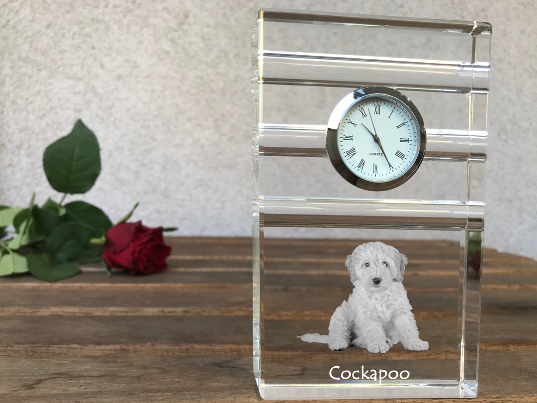 Cockapoo Crystal Clock, Crystal Clock With Dog, Standing Decoration ...