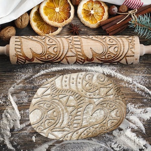 Mandala Heart, Mandala, Doodles, Heart, Love Rolling Pin for Cookies, Engraved Rolling-pin, Embossing Rolling Pin, Roller with Your Patter