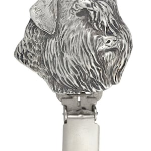 Bouvier Dog show number holder, Exhibit number clip, Dog number ring clip, Silver plated dog brooch, Dog show accessory