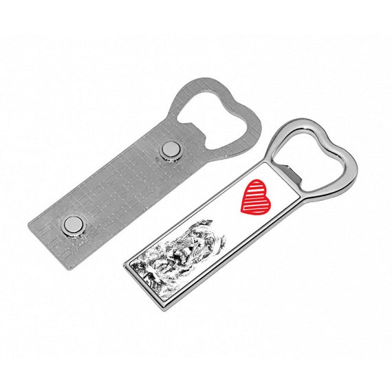A bottle opener with a dog, Cane Corso. A solid, metal opener with magnets.  Magnet for a fridge. High quality print