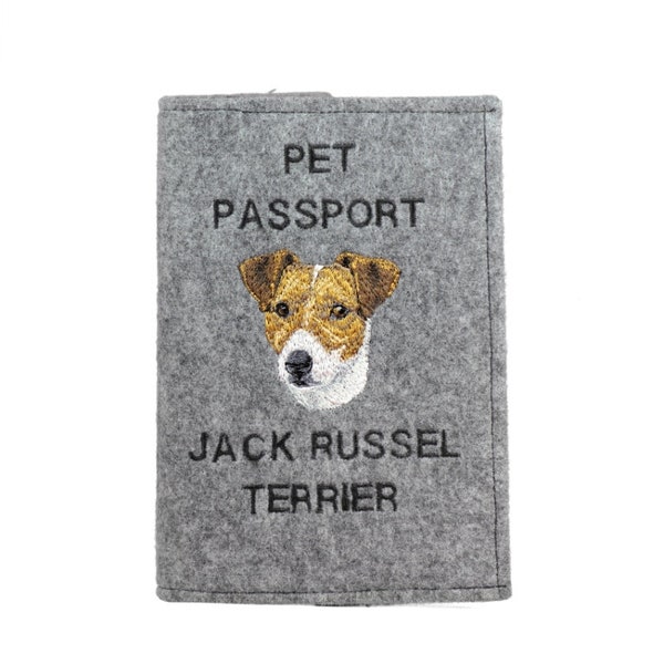 Porte-passeport Jack Russel Terrier, portefeuille de passeport pour chien, couverture de document en feutre brodé, cadeau du voyageur, accessoire de propriétaire de chien