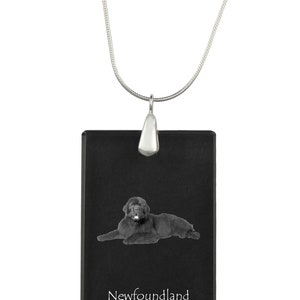 Newfoundland Crystal Pendant with a dog, Engraved Crystal Pendant, Custom Necklace, Your photo