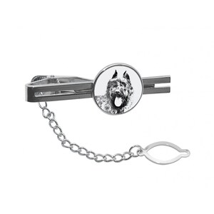 Bouvier des Flandres Tie clip with a dog, Tieclip with graphics, Men Jewelry with dogs,Tie clasp with chain,Sketch style dog,Gift for Men