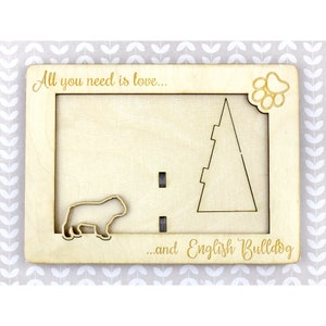 English Bulldog Photo Frame, Engraved frame, Custom picture frame, Personalized frame, Pet adoption frame, Gift for dog lover, Plywood frame