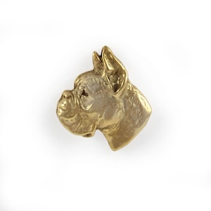 Boxerpin, vergulde broche, elegant accessoire voor hondenliefhebber, pin met hond, geschenkdoos, cadeau voor hond