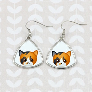 Earrings with a geometric cat, Calico, Hanging earrings with graphics, Hypoallergenic metal, Jewelry with cats, Cat person gift