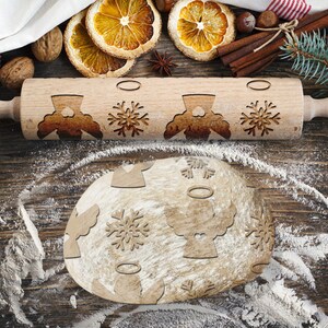 Angels, Snowflakes, Winter, Snow, Christmas Rolling Pin for Cookies, Engraved Rolling-pin, Embossing Rolling Pin, Roller with Your Patter