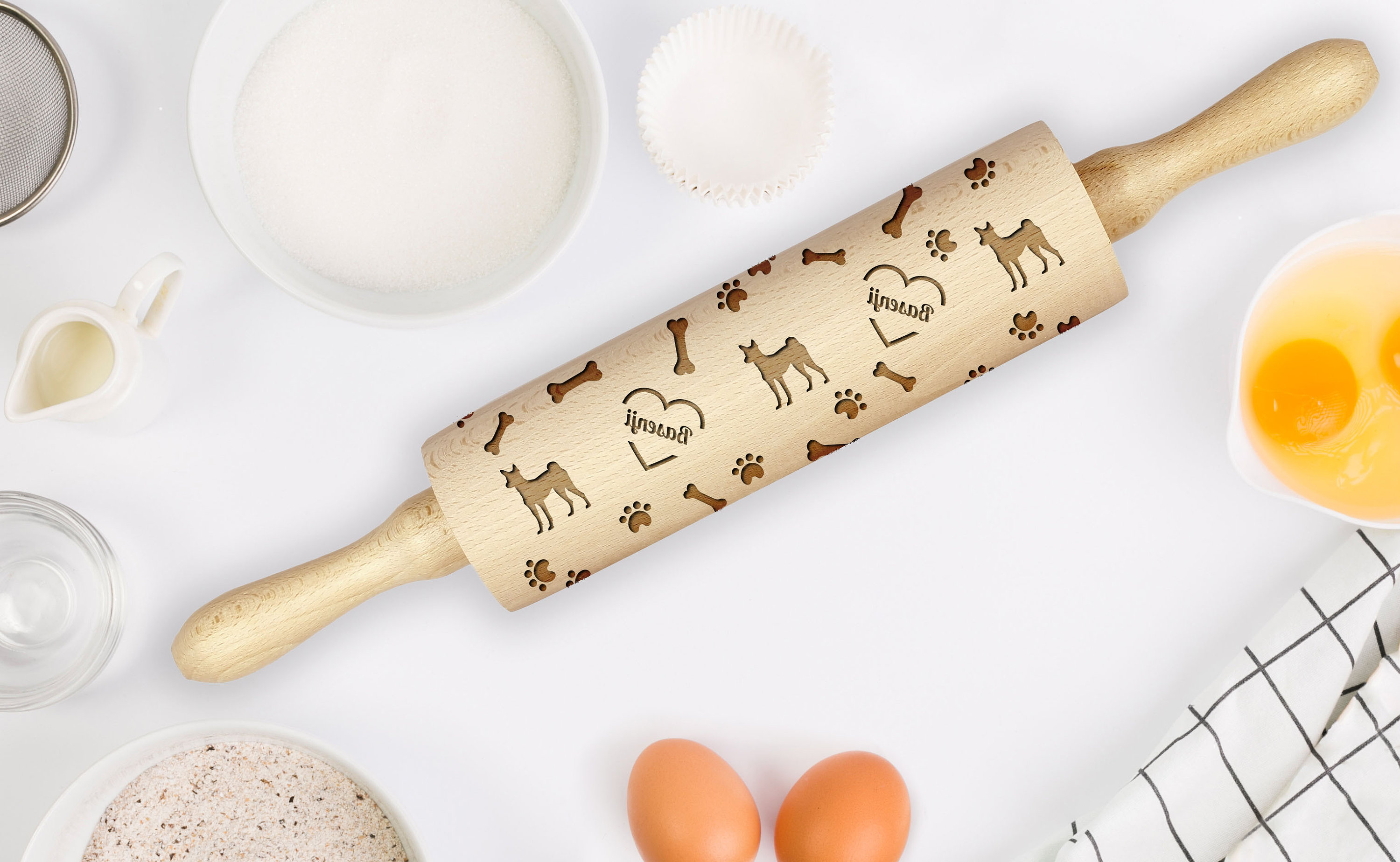 Details about   Basenji Embossing Rolling Pin with Dog Wooden Engraved Cookie Roller CA 