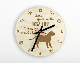 Tosa Inu A clock with a dog, wooden clock, wall clock for dog lovers, desk and shelf clock. Custom, high quality engraving