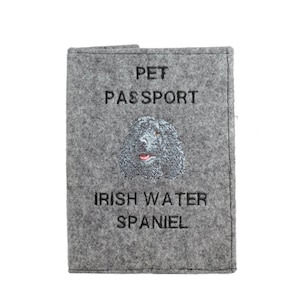 Irish Water Spaniel Passport Holder, Dog passport wallet, Embroidered felt document cover, Traveler’s gift, dog owner accessory