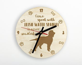 Irish Water Spaniel A clock with a dog, wooden clock, wall clock for dog lovers, desk and shelf clock. Custom, high quality engraving