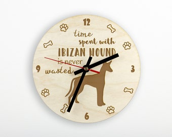 Ibizan Hound A clock with a dog, wooden clock, wall clock for dog lovers, desk and shelf clock. Custom, high quality engraving