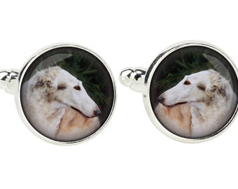 Borzoi Manchetknopen met een foto van een hond, Aanpasbare herensieraden voor dierenliefhebbers, Jouw foto, Handgemaakt