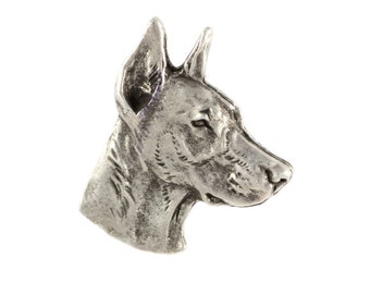 Doberman head Pin, Silver Plated Brooch, Elegant Dog Lover Accessory, Pin with dog, Gift box, Gift for Dog Person