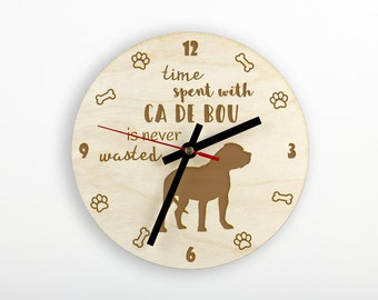 Ca De Bou Dog A clock with a dog, wooden clock, wall clock for dog lovers, desk and shelf clock. Custom, high quality engraving