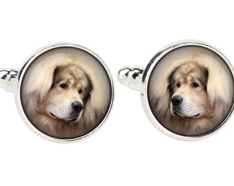 Tibetan Mastiff Cufflinks with a photo of a dog, Customizable men’s jewelry for pet lovers, Your photo, Handmade