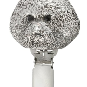 Bichon Dog show number holder, Exhibit number clip, Dog number ring clip, Silver plated dog brooch, Dog show accessory