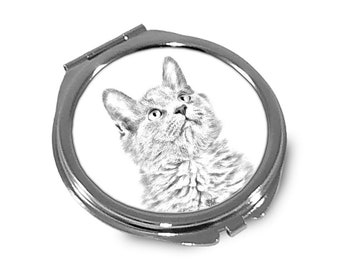 Nebelung Cat Pocket mirror, sketch style graphic of a cat. Two mirrors inside. Compact mirror, Handheld mirror, Hand mirror, Animals