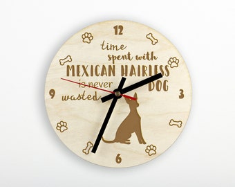 Mexican Hairless Dog A clock with a dog, wooden clock, wall clock for dog lovers, desk and shelf clock. Custom, high quality engraving