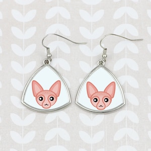 Earrings with a geometric cat, Sphynx, Hanging earrings with graphics, Hypoallergenic metal, Jewelry with cats, Cat person gift