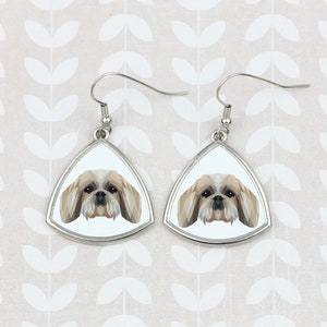 Earrings with a geometric dog , Shih Tzu, Hanging earrings with graphics, Hypoallergenic metal, Jewelry, Dog person gift