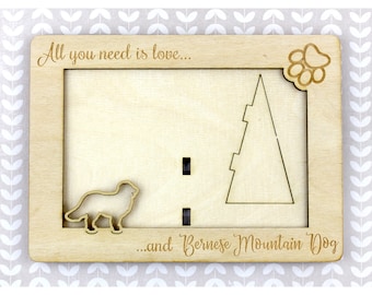 Bernese Mountain Dog Photo Frame, Engraved frame, Custom picture frame, Personalized frame, Pet adoption frame, Gift for dog lover, Plywood