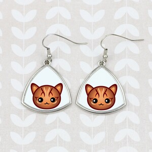 Earrings with a geometric cat, Bengal, Hanging earrings with graphics, Hypoallergenic metal, Jewelry with cats, Cat person gift