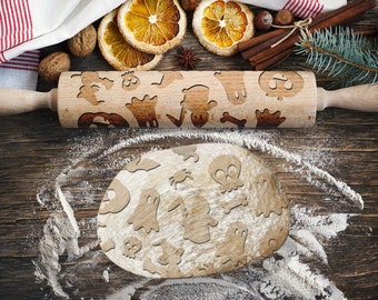 Adorable Halloween, fantôme, tête de mort, araignée, rouleau à pâtisserie mort pour biscuits, rouleau à pâtisserie gravé, rouleau à pâtisserie pour gaufrage, rouleau avec motif