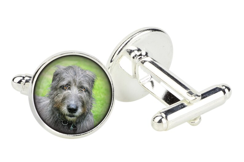 Irish Wolfhound Cufflinks with a photo of a dog Handmade Customizable men\u2019s jewelry for pet lovers Your photo