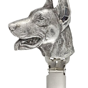 Dobermann Dog show number holder, Exhibit number clip, Dog number ring clip, Silver plated dog brooch, Dog show accessory