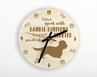 Dandie Dinmont Terrier A clock with a dog, wooden clock, wall clock for dog lovers, desk and shelf clock. Custom, high quality engraving