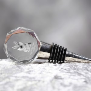 Czechoslovakian Wolf Crystal Wine Stopper with a dog, Engraved Crystal Bottle Stopper, Custom Bottle Plug, Your photo