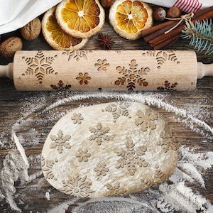 Snowflakes, Snow, Winter, Christmas  Rolling Pin for Cookies, Engraved Rolling-pin, Embossing Rolling Pin, Roller with Your Patter