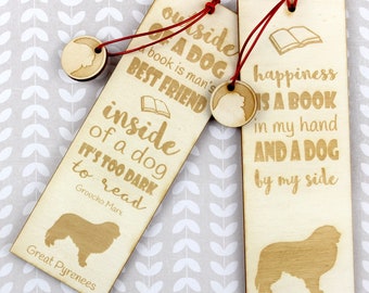 Great Pyrenees Bookmark, Engraved bookmark with a dog, Custom bookmark, Personalisation, Bookmark with name and dog, Plywood bookmark