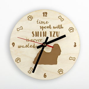 Shih Tzu A clock with a dog, wooden clock, wall clock for dog lovers, desk and shelf clock. Custom, high quality engraving