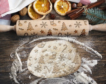 Christmas Joy, Tree, Snowflake Rolling Pin for Cookies, Engraved Rolling-pin, Embossing Rolling Pin, Roller with Your Patter