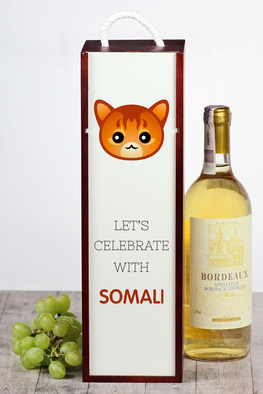 Let's Celebrate With Somali. Wine Box With Geometric Cat. Wooden Wine