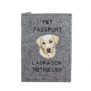 Labrador-paspoorthouder, hondenpaspoortportemonnee, geborduurde vilten documentomslag, reizigerscadeau, accessoire voor hondenbezitter