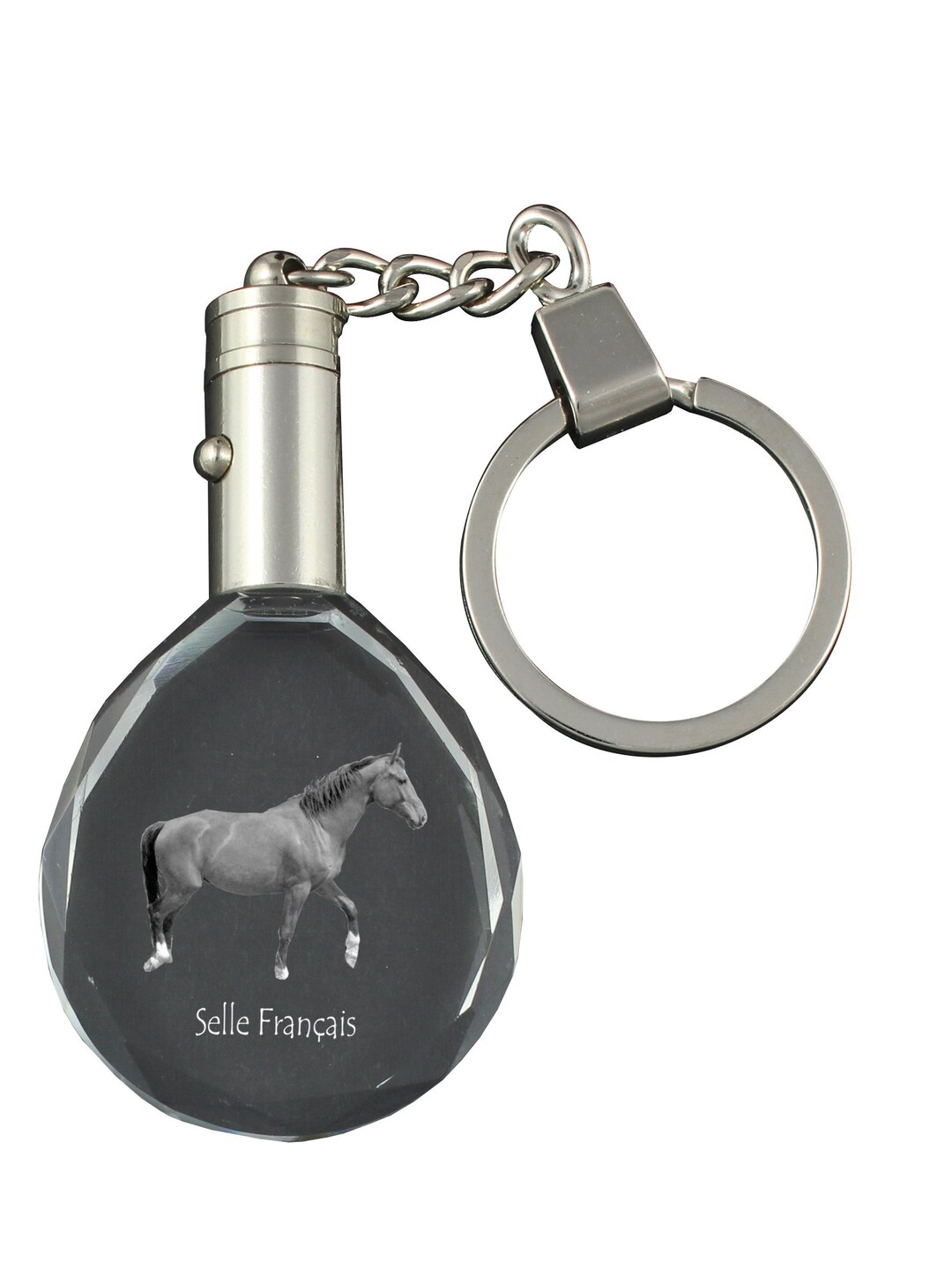 Selle Français Crystal Keyring With a Horse, Engraved Crystal Key Ring, Custom Keychain, Your