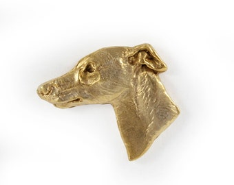 Whippet head Pin, Gold Plated Brooch, Elegant Dog Lover Accessory, Pin with dog, Gift box, Gift for Dog Person